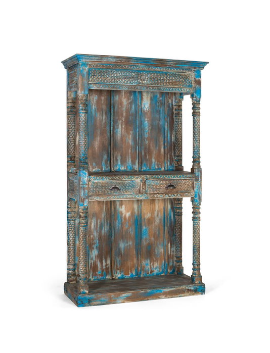 GINER Y COLOMER Estantería de madera de mango azul envejecido